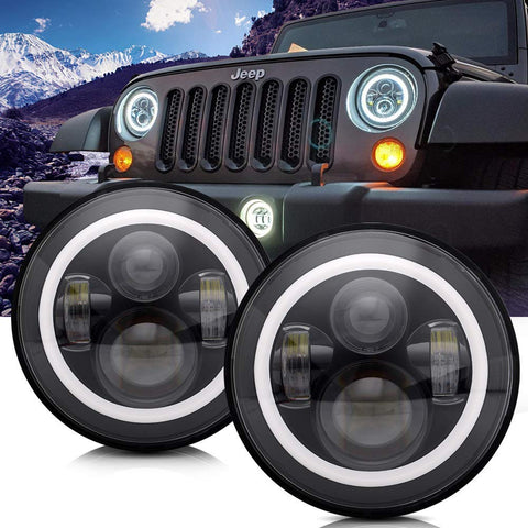 TURBOSII DOT Approved 7'' Round Black LED Headlight with High Low Beam White DRL